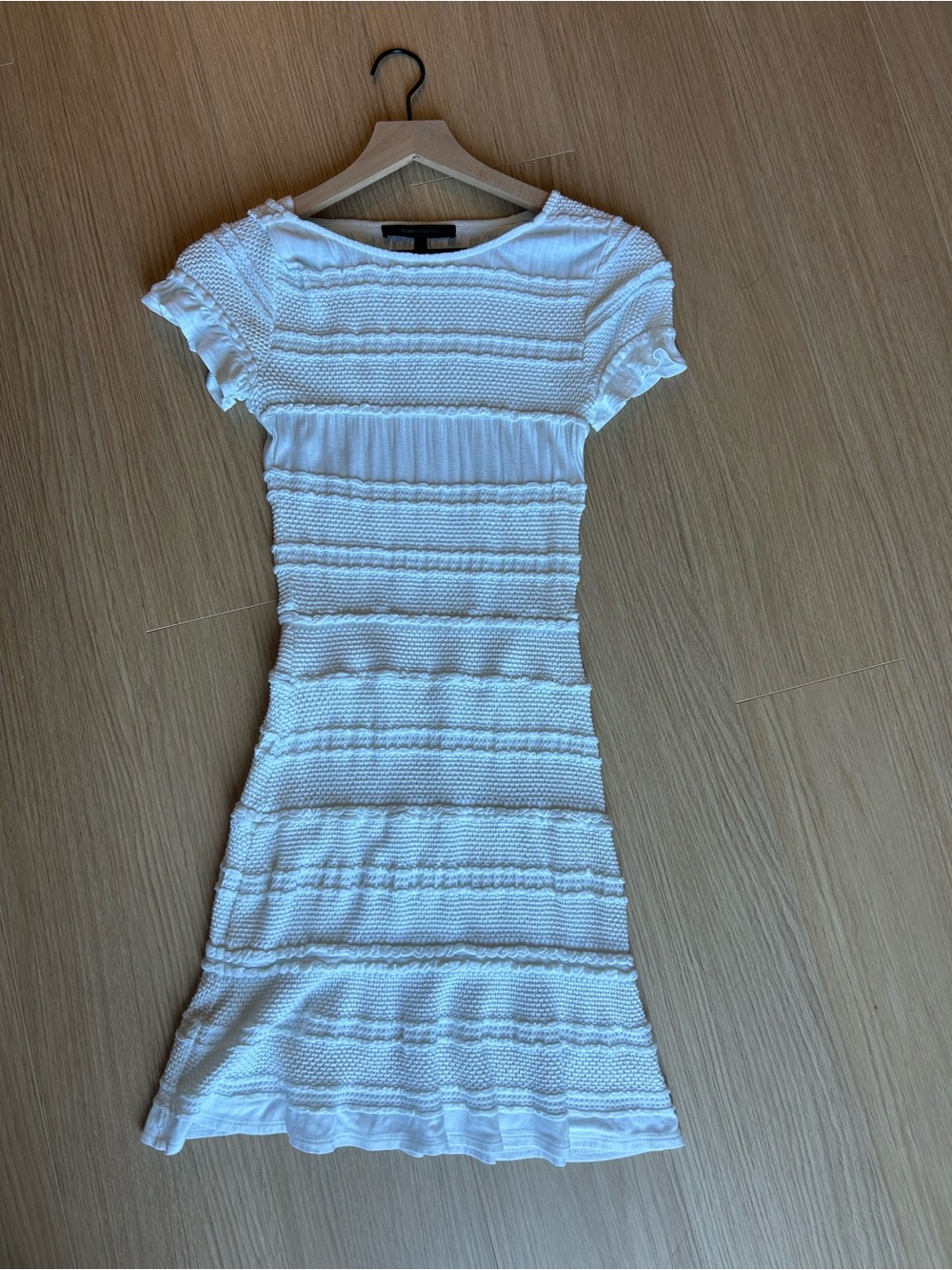 BCBG White Libby Striped Jacquard - White Mini Dress